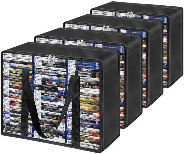 Main image of PUTNATRUE DVD Storage Bags 4 Pack - DVD Organizer with Handles & Zipper, Clear Media Holder Box for CD, Blu-ray Discs, Video Games, VHS - Each Bag Holds 70 DVDs, Total 280 Disc Capacity