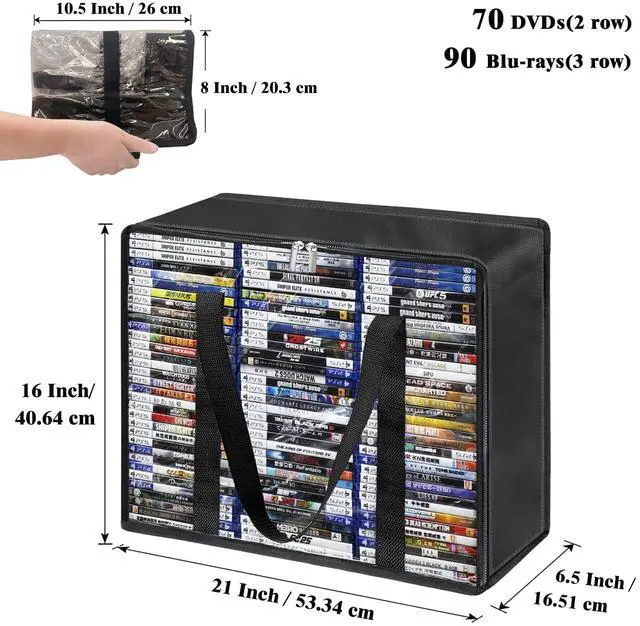 Alt view image 3 of 5 - PUTNATRUE DVD Storage Bags 4 Pack - DVD Organizer with Handles & Zipper, Clear Media Holder Box for CD, Blu-ray Discs, Video Games, VHS - Each Bag Holds 70 DVDs, Total 280 Disc Capacity