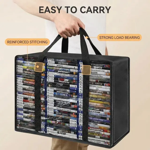 Alt view image 5 of 5 - PUTNATRUE DVD Storage Bags 4 Pack - DVD Organizer with Handles & Zipper, Clear Media Holder Box for CD, Blu-ray Discs, Video Games, VHS - Each Bag Holds 70 DVDs, Total 280 Disc Capacity