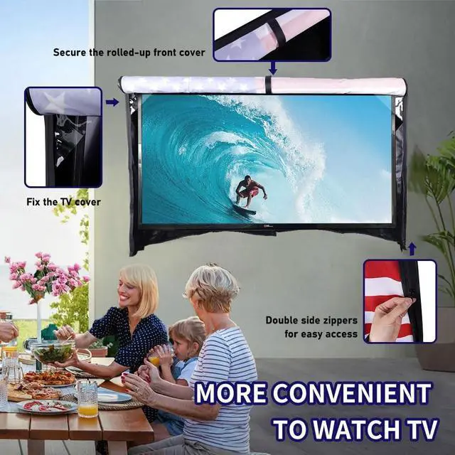 Alt view image 4 of 5 - Outdoor TV Cover American Flag 80-85 Inch, 600D Heavy Duty Weatherproof TV Screen Protector, Waterproof Zipper Front Flap, Hook & Loop Bottom, Outside Television Enclosure for LED LCD Flat Screen TV