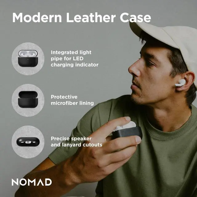 Alt view image 2 of 5 - Nomad Airpods Pro 2 Case in Black Horween Leather, AirPods Pro 2nd gen Case Cover, Compatible with AirPods Pro Case 1st gen and 2nd, Case Cover, Qi and MagSafe Charging C