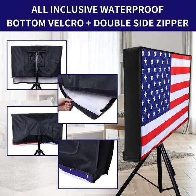 Alt view image 5 of 5 - Outdoor TV Cover American Flag 80-85 Inch, 600D Heavy Duty Weatherproof TV Screen Protector, Waterproof Zipper Front Flap, Hook & Loop Bottom, Outside Television Enclosure for LED LCD Flat Screen TV