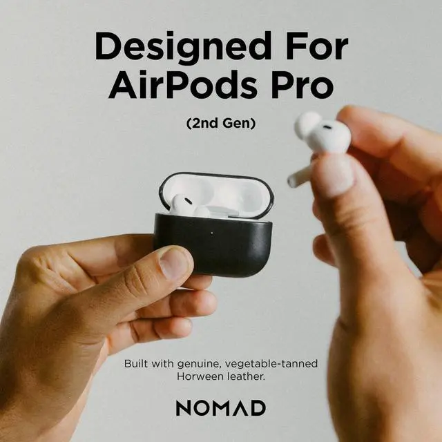 Alt view image 5 of 5 - Nomad Airpods Pro 2 Case in Black Horween Leather, AirPods Pro 2nd gen Case Cover, Compatible with AirPods Pro Case 1st gen and 2nd, Case Cover, Qi and MagSafe Charging C