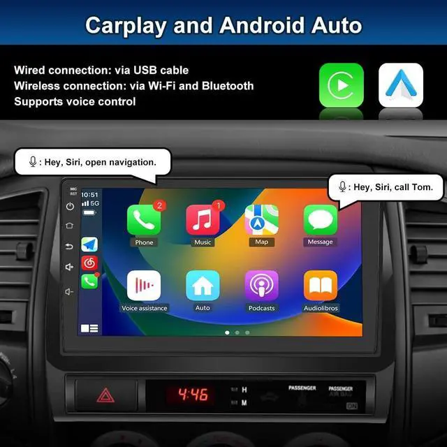 Alt view image 2 of 5 - Votheon Android 13 Car Radio for Toyota Tacoma 2005-2015 with GPS Navigation Carplay Android Auto 2G+32G 9 Inch IPS Touch Screen Bluetooth FM AM Radio SWC Backup Camera