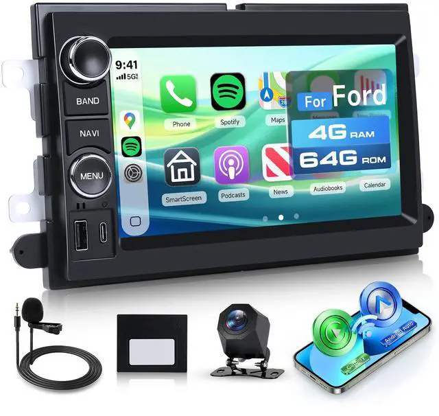 Main image of Rimoody 4G+64G Android 15 Car Stereo Ford F150/F250/F350 2004-2014, E150/E250/E350 2009-2014 Wireless Carplay Android Auto, 7'' Touchscreen Radio GPS WiFi Bluetooth FM/RDS EQ Backup Camera