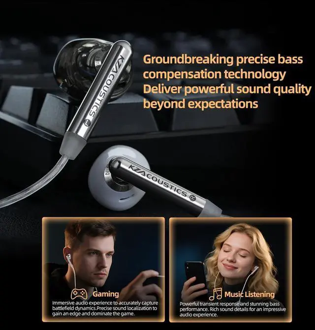 Alt view image 5 of 5 - KZ Duet IEM Gaming Earbuds, Dual Drivers Hi-Fi in Ear Monitor with Dual Mic, 3.5mm Wired for Phone PC (3.5MM Microphone, White)