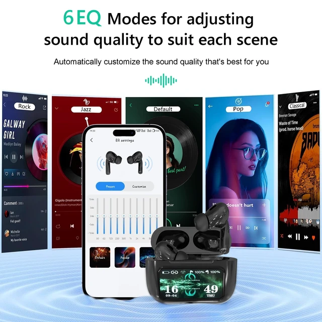 Alt view image 4 of 5 - ONES MusPlayE AI Wireless Earbuds, AI Translator, Bluetooth 5.4 Headphones in Ear with Touch Screen, Active Noise Cancelling, APP Connected, Hi-Fi Bass, for iPhone, Android, Sports, Commuting,