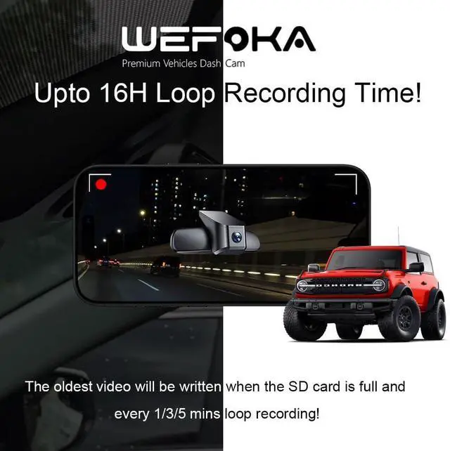 Alt view image 5 of 5 - Wefoka 4K Dash Cam Fit for Ford Bronco 2021 2022 2023 2024, Does Not Fit 2025 Bronco, Does Not Fit Ford Bronco Sport, WiFi & App, 128GB Card (F10)