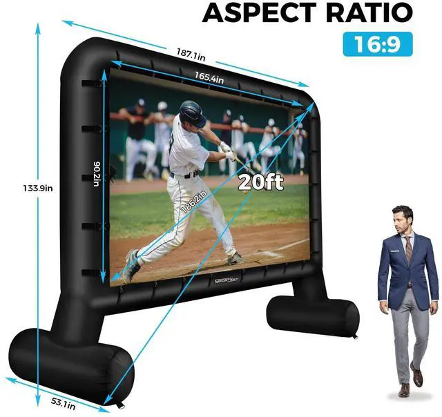 Alt view image 2 of 5 - SPORTSWIN 20FT Inflatable Outdoor Movie Screen, Blow up Projector Screen Outdoor with air Blower, Movie Screens for Backyard with one Piece Design, Front & Rear Projection, Easy Set up