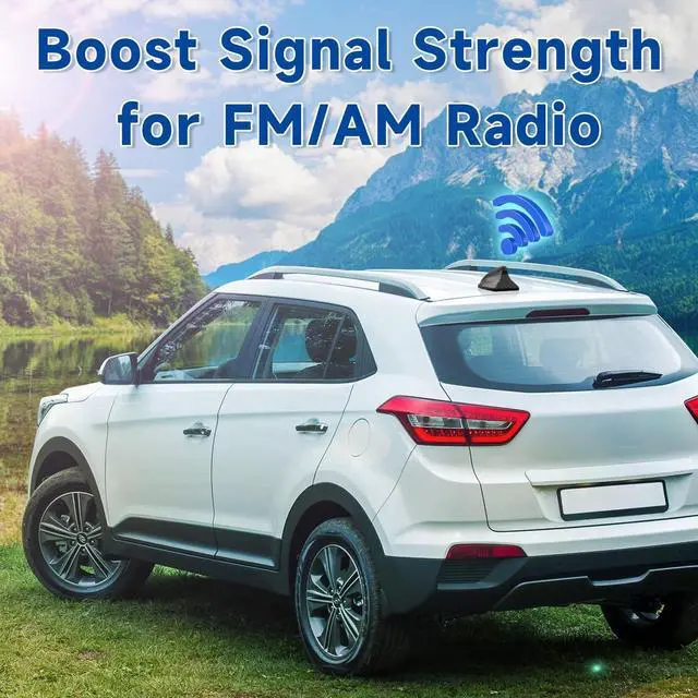 Alt view image 3 of 5 - Eightwood Shark Fin Amplified Car Radio Antenna, Universal Roof Mount FM AM Antenna with 12V Power Wire for Vehicle Car Truck SUV Stereo Radio Receiver Media Head Unit