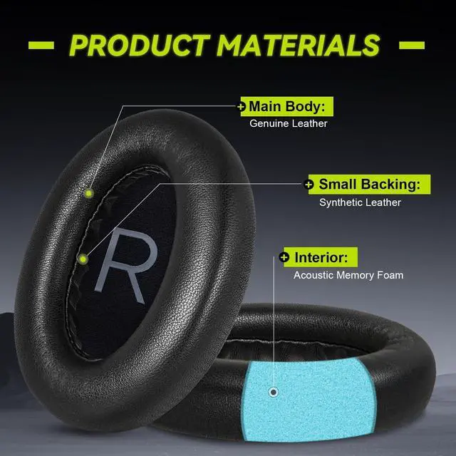 Alt view image 2 of 5 - Replacement Ear Pads for Bose NC700 / 700 Noise Cancelling Headphones, Aurivor Lambskin Leather Earpad Covers/Cushion Kit with Plush Memory Foam, Thickened Comfort, Tear-Resistant Seams (Black)