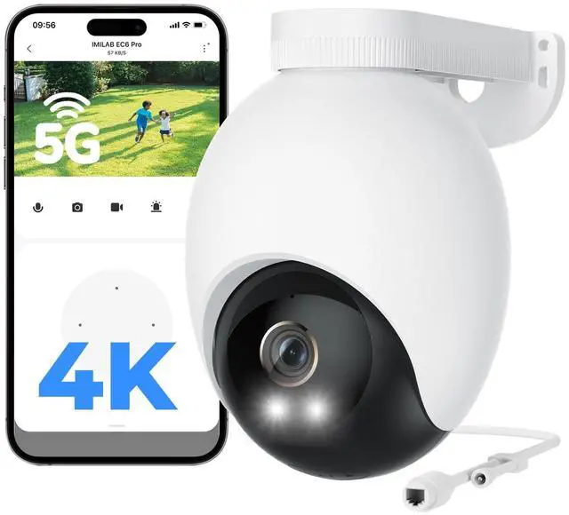 Main image of IMILAB EC6 Pro 4K Wired Outdoor Security Camera, 5GHz WiFi Plug-in Outdoor Camera for Home Security w/Spotlight, 360 Rotation, Free Detect & Tracking, Waterproof, 24/7 Local Recording, No Monthly Fee