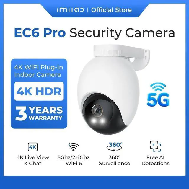 Alt view image 2 of 5 - IMILAB EC6 Pro 4K Wired Outdoor Security Camera, 5GHz WiFi Plug-in Outdoor Camera for Home Security w/Spotlight, 360 Rotation, Free Detect & Tracking, Waterproof, 24/7 Local Recording, No Monthly Fee
