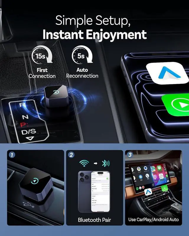 Alt view image 4 of 5 - MIXGOLD 2026 Wireless CarPlay Adapter for iPhone& Android, 2-in-1 Plug and Play Converts Wired to Wireless CarPlay Android Auto, Fast Auto-Connect, Zero Latency, Car Multichannel Amplifi