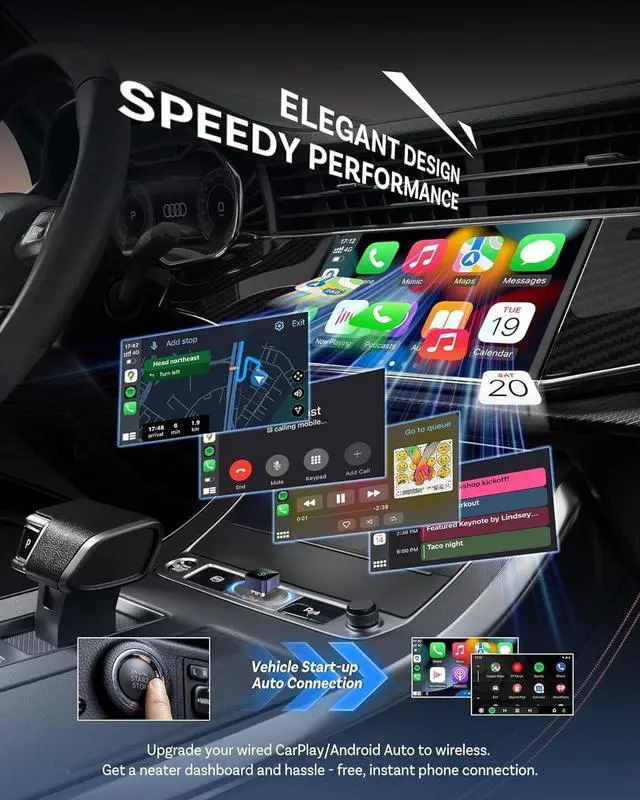 Alt view image 5 of 5 - MIXGOLD 2026 Wireless CarPlay Adapter for iPhone& Android, 2-in-1 Plug and Play Converts Wired to Wireless CarPlay Android Auto, Fast Auto-Connect, Zero Latency, Car Multichannel Amplifi