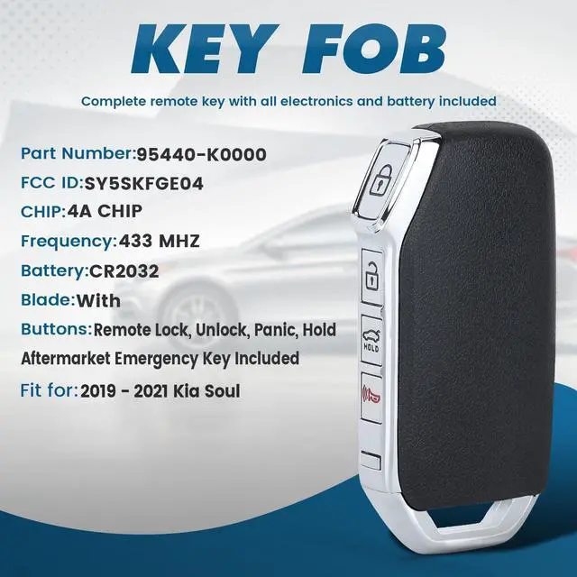 Alt view image 2 of 5 - Keyecu Replacement Smart Remote Car Key Fob for Kia Soul 2019 2020 2021 SY5SKFGE04 95440-K0000 433MHz 4A Chip 4 Buttons