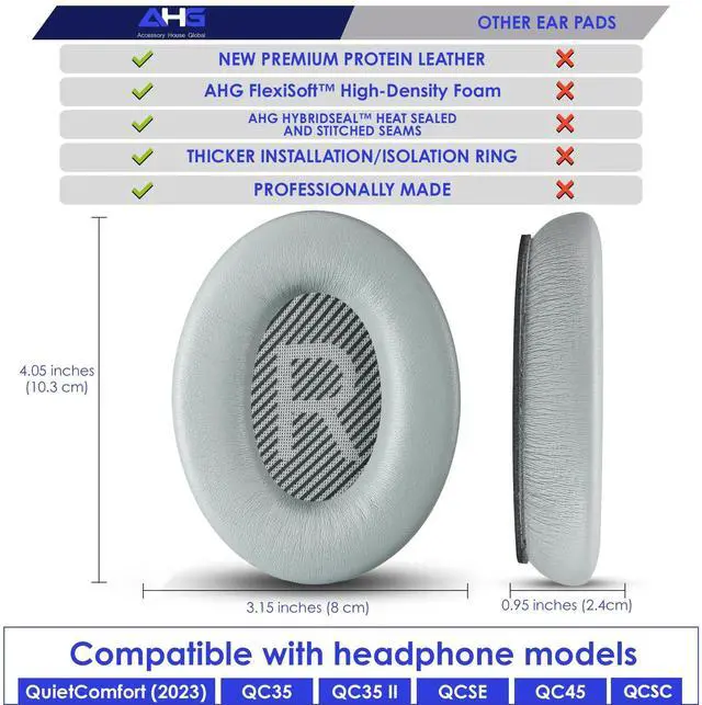 Alt view image 5 of 5 - AHG Accessory House Global Replacement QC Ear Pad and Headband Pad Kit Cushion. Compatible with Bose QuietComfort (2023) QC45 QC35 QC35 II QC SC QC SE Wireless Noise Cancelling Headphones (G