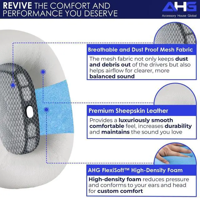 Alt view image 2 of 5 - AHG Accessory House Global Upgraded Sheepskin Leather Replacement air pods max ear Cushions pads compatible with Apple AirPods Max Headphones (Silver). Easy DIY Fit ^^ High-Density Foam ^^ Strong Magn