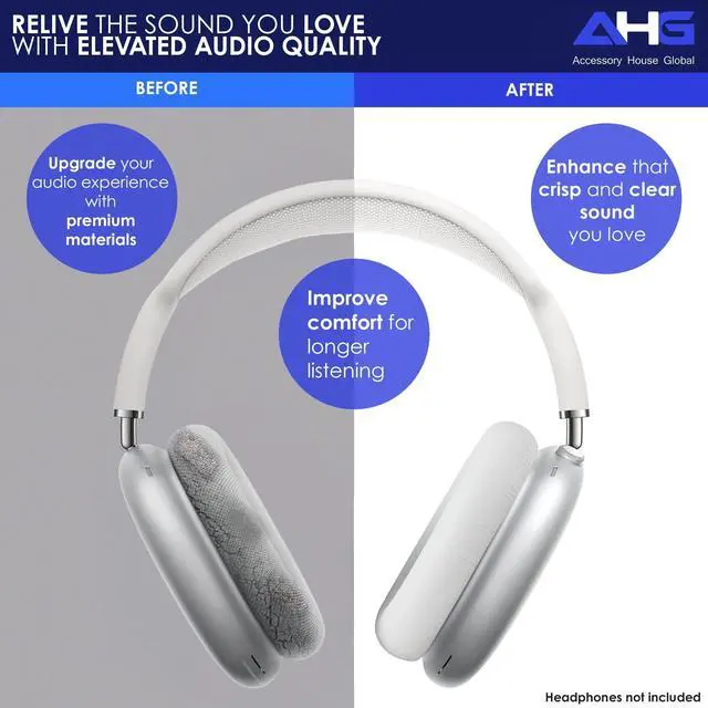 Alt view image 3 of 5 - AHG Accessory House Global Upgraded Sheepskin Leather Replacement air pods max ear Cushions pads compatible with Apple AirPods Max Headphones (Silver). Easy DIY Fit ^^ High-Density Foam ^^ Strong Magn