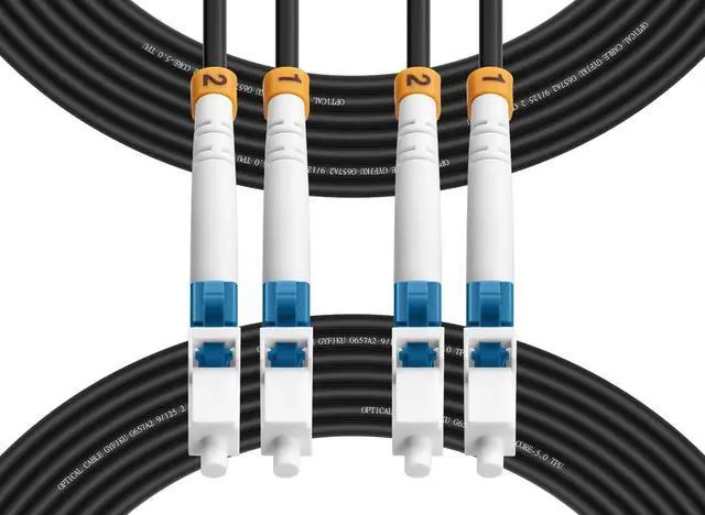Main image of 10M(33ft) Outdoor OS2 LC to LC Fiber Patch Cable,Armored Fiber Optic Cable Cord,10GB/40GB/100GB Single Mode Jumper Duplex SMF 9/125um Industrial TPU OD-5.0mm Direct Burial Fiber Black