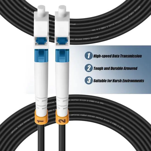 Alt view image 2 of 5 - 10M(33ft) Outdoor OS2 LC to LC Fiber Patch Cable,Armored Fiber Optic Cable Cord,10GB/40GB/100GB Single Mode Jumper Duplex SMF 9/125um Industrial TPU OD-5.0mm Direct Burial Fiber Black