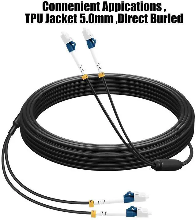 Alt view image 5 of 5 - 10M(33ft) Outdoor OS2 LC to LC Fiber Patch Cable,Armored Fiber Optic Cable Cord,10GB/40GB/100GB Single Mode Jumper Duplex SMF 9/125um Industrial TPU OD-5.0mm Direct Burial Fiber Black