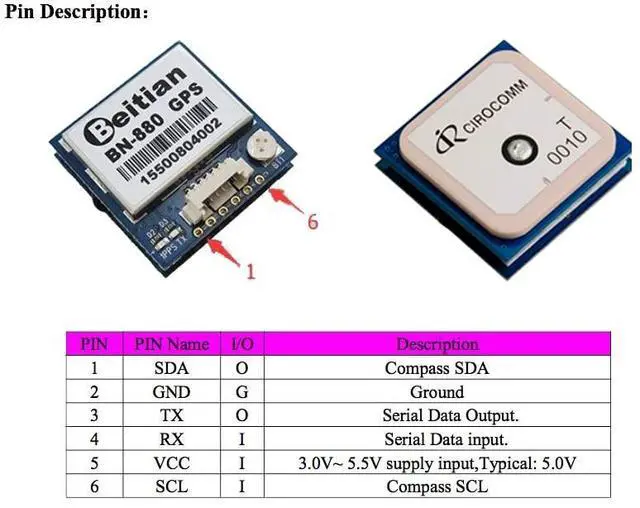 Alt view image 5 of 5 - Geekstory BN-880 GPS Module U8 with Flash HMC5883L Compass + GPS Active Antenna Support GPS Glonass Beidou Car Navigation for Arduino Raspberry Pi Aircraft Pixhawk APM Flight Controller