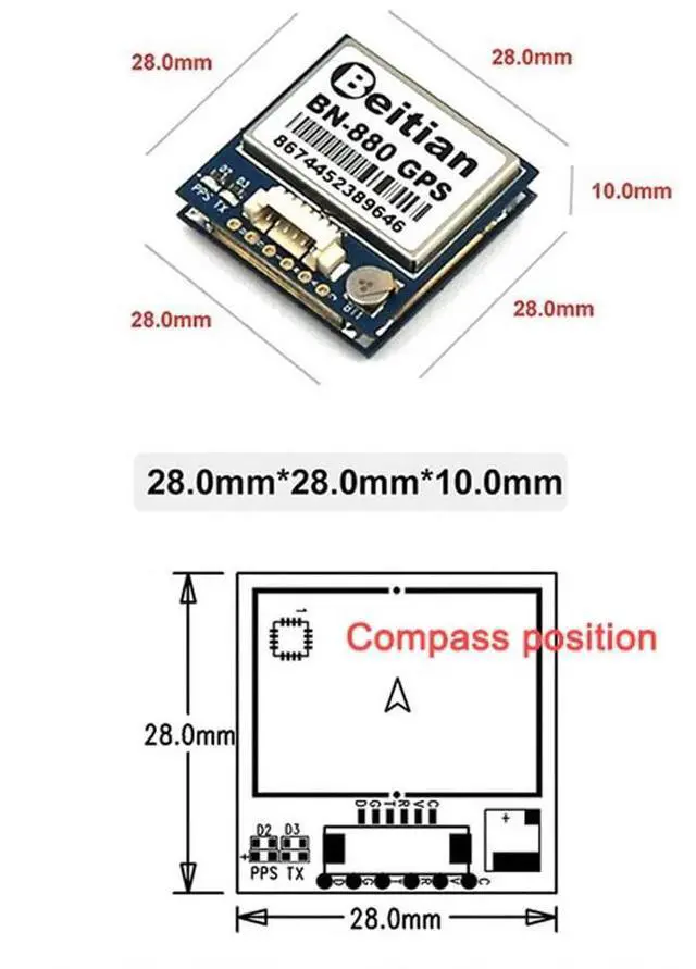 Alt view image 2 of 5 - Geekstory BN-880 GPS Module U8 with Flash HMC5883L Compass + GPS Active Antenna Support GPS Glonass Beidou Car Navigation for Arduino Raspberry Pi Aircraft Pixhawk APM Flight Controller