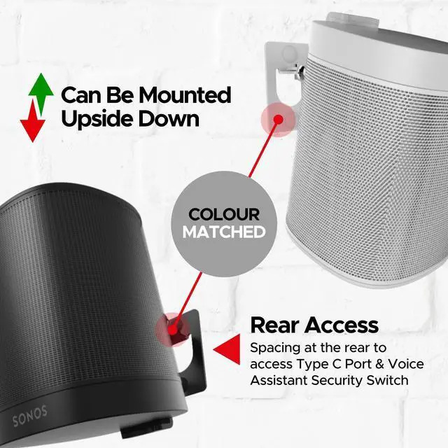 Alt view image 4 of 5 - Sound Bass 2 x ONE, ONE Gen 2, ONE SL, Play:1 Wall Mount Bracket, Twin Pack, Black, Compatible with Sonos ONE, ONE Gen 2, ONE SL & Play 1