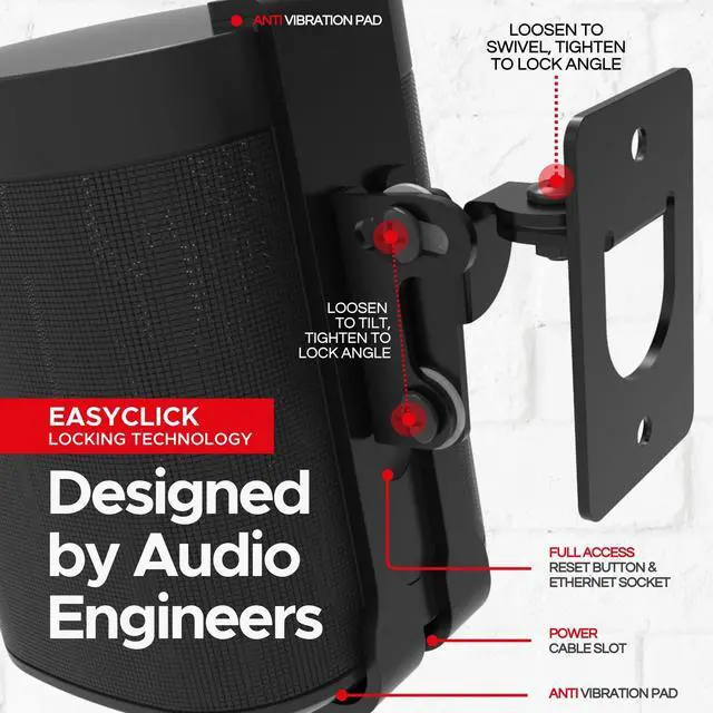 Alt view image 2 of 5 - Sound Bass 2 x ONE, ONE Gen 2, ONE SL, Play:1 Wall Mount Bracket, Twin Pack, Black, Compatible with Sonos ONE, ONE Gen 2, ONE SL & Play 1