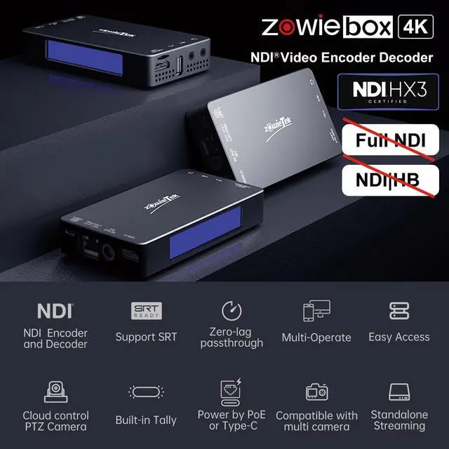 Alt view image 2 of 5 - 4K HDMI Video Encoder/Decoder, ZowieBox, Native NDI HX3 (Certified) Converter/Player, UVC to HDMI, Pass-Through Video Capture, SRT/RTMP(S)/RTSP, Live Streaming to YouTube