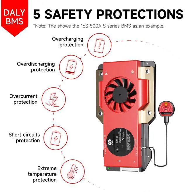 Alt view image 3 of 5 - DALY BMS 24V 8S 500A Balance - Smart WiFi Bluetooth BMS with 5A Active Cell Balancing Supports RS485 CAN for 12V LiFePO4 Battery Pack Clean Machine RV Energy Storage