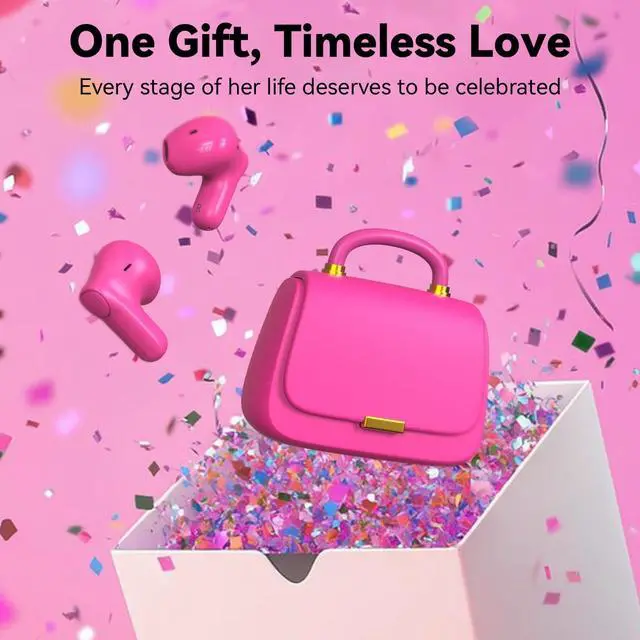 Alt view image 3 of 5 - ANCwear Cute Pink Wireless Earbuds for Girls, Bluetooth 5.3 Ear Buds with Mini Handbag Charging Case, DIY Stickers, 22H Battery Life, Fashion Gift for Women Teens, Rose Pearl