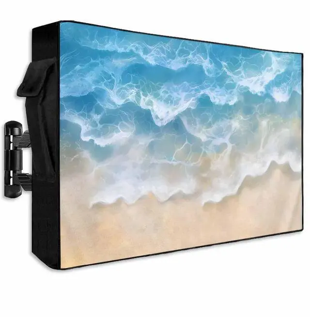 Main image of Waterproof Outdoor TV Cover 48 to 50 Inch, Seaside Beach Blue Waves Outside Flat Screen Televisions Weatherproof Cover Size 48"L x 30"H, Summer Ocean Nautical Theme TV Protector With Zipper