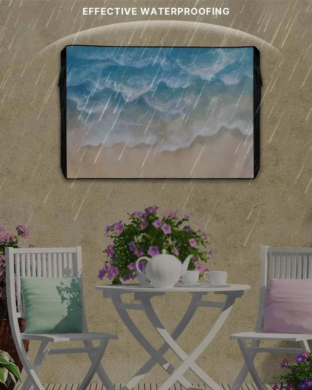 Alt view image 3 of 5 - Waterproof Outdoor TV Cover 48 to 50 Inch, Seaside Beach Blue Waves Outside Flat Screen Televisions Weatherproof Cover Size 48"L x 30"H, Summer Ocean Nautical Theme TV Protector With Zipper