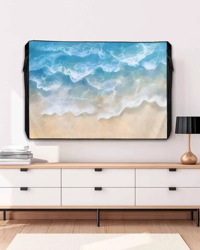 Alt view image 5 of 5 - Waterproof Outdoor TV Cover 48 to 50 Inch, Seaside Beach Blue Waves Outside Flat Screen Televisions Weatherproof Cover Size 48"L x 30"H, Summer Ocean Nautical Theme TV Protector With Zipper