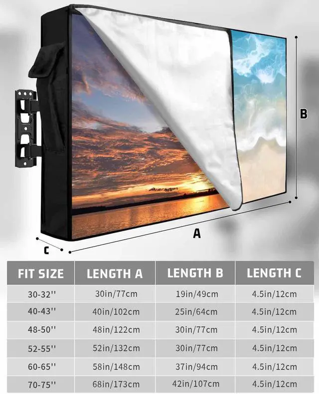 Alt view image 2 of 5 - Waterproof Outdoor TV Cover 48 to 50 Inch, Seaside Beach Blue Waves Outside Flat Screen Televisions Weatherproof Cover Size 48"L x 30"H, Summer Ocean Nautical Theme TV Protector With Zipper