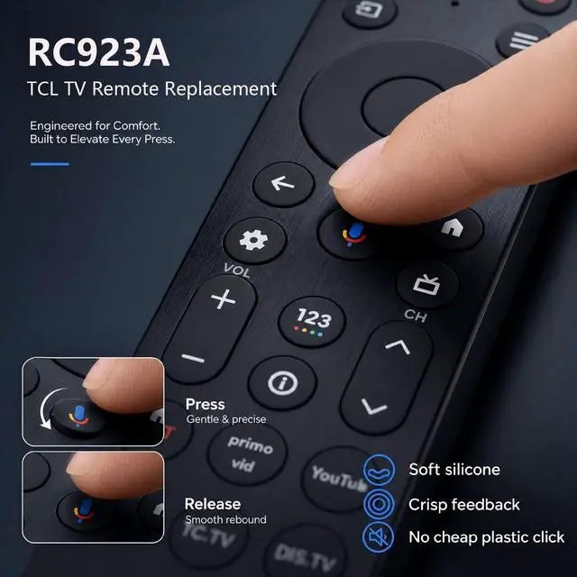 Alt view image 4 of 5 - RC923A FMB1 TV Remote Replacement for TCL 50QM6K 55QM6K 55QM7K 65QM6K 65QM7K 75QM6K 75QM7K 85QM6K 85QM7K 98QM6K 98QM7K Voice Control with Net/YouTub/Primevid Shortcut