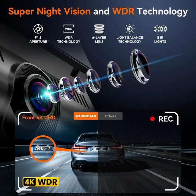 Alt view image 4 of 5 - 4K+3x1080P 4 Channel Dash Cam, 360 All-Around View Dash Camera for Cars, Free 128GB Card Included, Built-in GPS, 5.8GHz Wi-Fi & App, 8 IR Night Vision, G-Sensor, 24H Parking Mode(Supports 256GB Max)