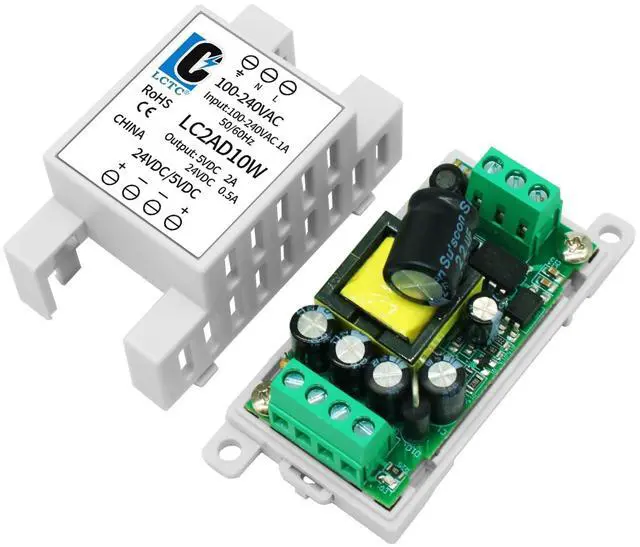 Alt view image 3 of 5 - 24v 5v Power Supply din Rail2A 0.5A,Dual Output 10W,Input 100-240Vac,120VAC 115v to 5 Volt, LED, CCTV, Arduino, DIY Electronics Transformer Converter