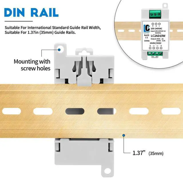 Alt view image 2 of 5 - 24v 5v Power Supply din Rail2A 0.5A,Dual Output 10W,Input 100-240Vac,120VAC 115v to 5 Volt, LED, CCTV, Arduino, DIY Electronics Transformer Converter