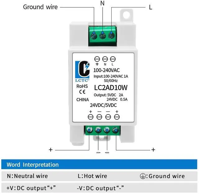 Alt view image 4 of 5 - 24v 5v Power Supply din Rail2A 0.5A,Dual Output 10W,Input 100-240Vac,120VAC 115v to 5 Volt, LED, CCTV, Arduino, DIY Electronics Transformer Converter