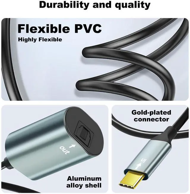 Alt view image 2 of 5 - OBISAMTITS Unidirectional USB C to Toslink Digital Optical Audio Cable 8-inch Type C Male to SPDIF Port Female Fiber Optic Adapter for Windows/Laptops/Mac(Not for TVs, Not an Optical to USB C Cable)