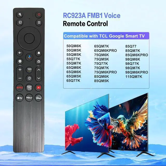 Alt view image 2 of 5 - RC923A FMB1 Voice Remote Control Replacement Compatible for TCL Smart TV QLED QLED Mini Google TV's, Series Q77K QM6KQM5K