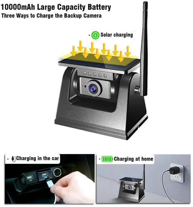 Alt view image 4 of 5 - WiFi Magnetic Solar Wireless Backup Camera, 10000mAh Rechargeable 1080P Rear View Camera for Truck RV Trailer Camper Car, Night Vision IP67 Waterproof, App for Phone iOS Android