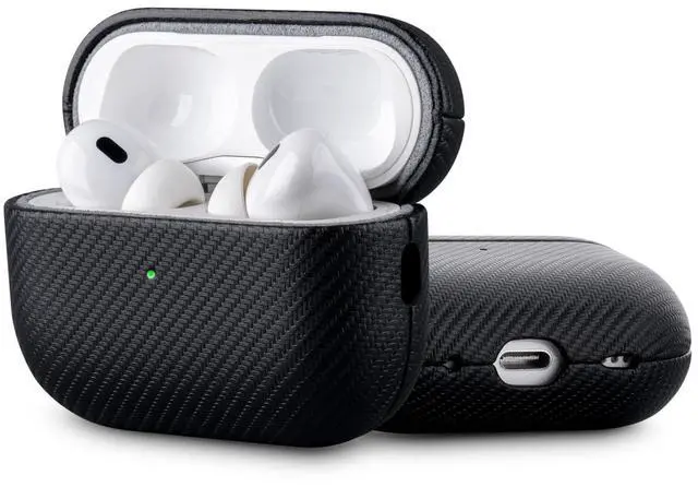 Main image of HanFab for AirPods Pro 3 Case Cover - Full Vegan Leather Wrap, No Plastic Seen or Felt ^^ Carbon Fiber Finish Synthetic Leather ^^ Scratch Proof Microfiber Lining ^^ Hard Case for AirPo