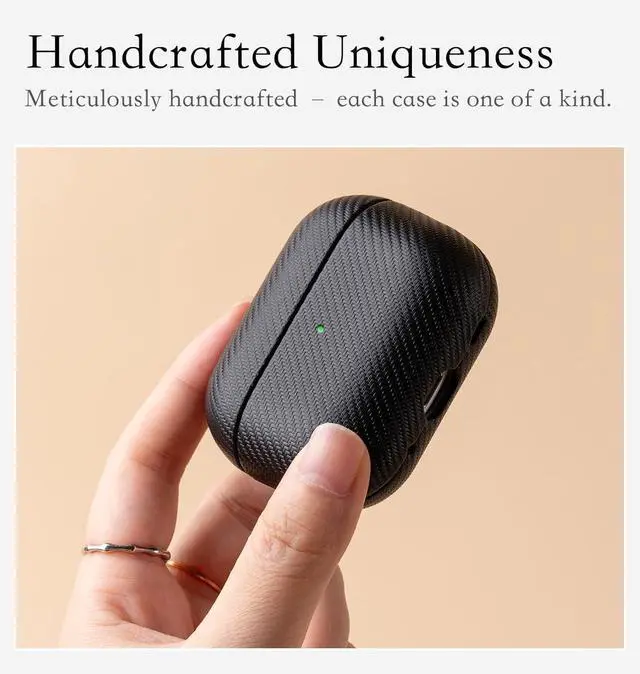 Alt view image 2 of 5 - HanFab for AirPods Pro 3 Case Cover - Full Vegan Leather Wrap, No Plastic Seen or Felt ^^ Carbon Fiber Finish Synthetic Leather ^^ Scratch Proof Microfiber Lining ^^ Hard Case for AirPo