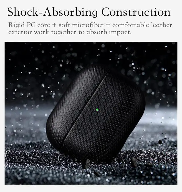 Alt view image 4 of 5 - HanFab for AirPods Pro 3 Case Cover - Full Vegan Leather Wrap, No Plastic Seen or Felt ^^ Carbon Fiber Finish Synthetic Leather ^^ Scratch Proof Microfiber Lining ^^ Hard Case for AirPo