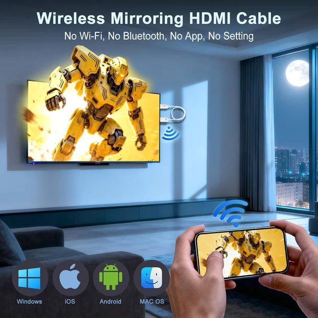 Alt view image 3 of 5 - Wireless HDMI Display Adapter Plug and Play,Screen Mirroring Adapter