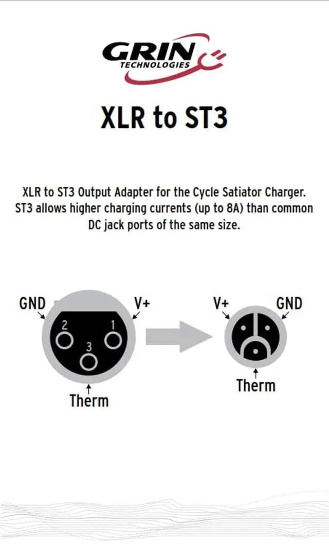 Alt view image 3 of 3 - Grin Technologies XLR to 3Pin ST Adapter for Cycle Satiator Charger